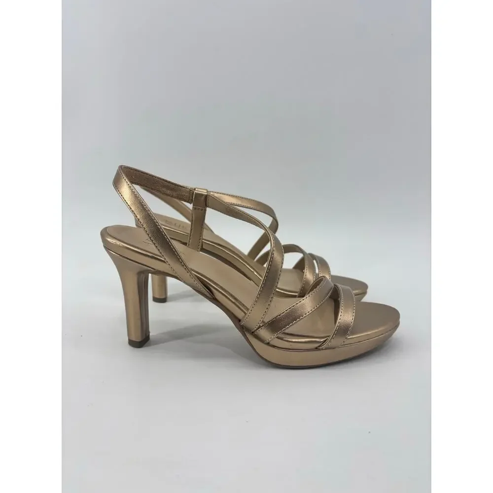 Naturalizer Gold Sandals Size 8 Brenta Womens Formal Event Wedding